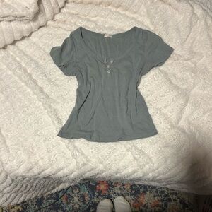 Brandy Melville Charcoal Button-Detail Tee